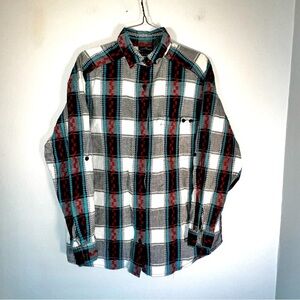 Cabin Creek‎ Women Top Medium Blue Plaid Flannel Long Sleeve  Button Up Collar